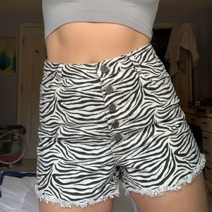 high waisted zebra denim shorts